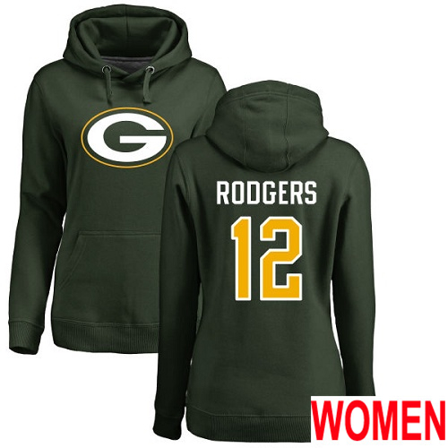 Green Bay Packers Green Women #12 Rodgers Aaron Name And Number Logo Nike NFL Pullover Hoodie Sweatshirts